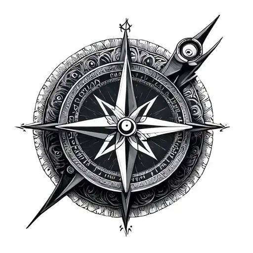 wind rose with mandala compass with watch frame tattoo design idea