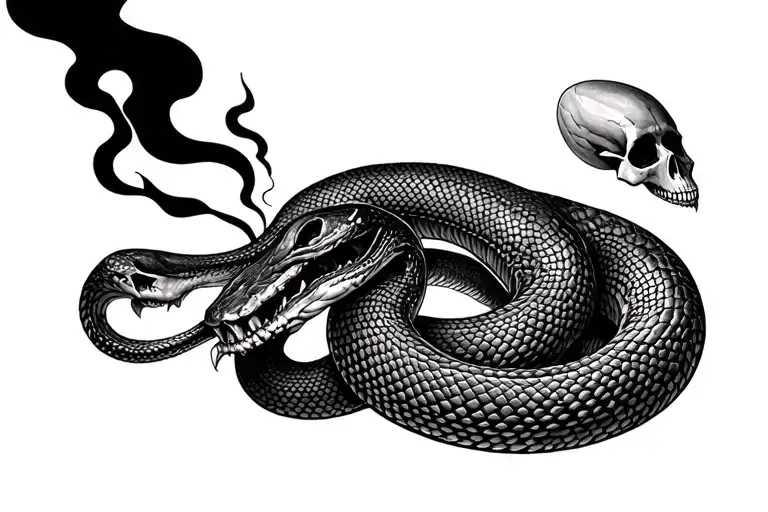memento mori with black smokes and a snake tattoo design idea