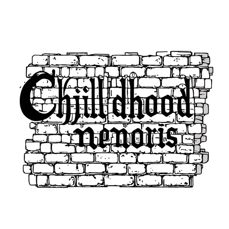 Font tattoo saying Childhood Memories in a brick like font tattoo design idea