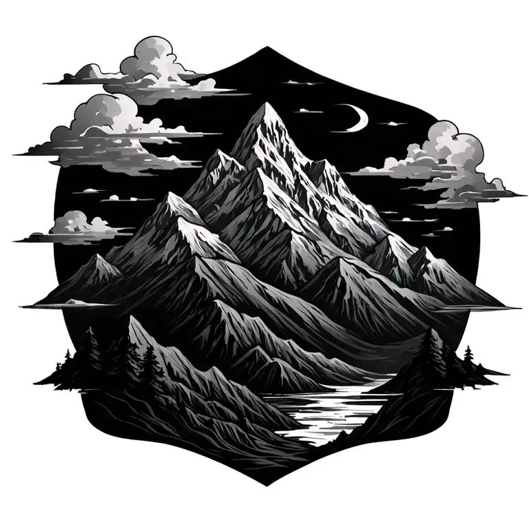 mountain cloud wind tattoo design idea
