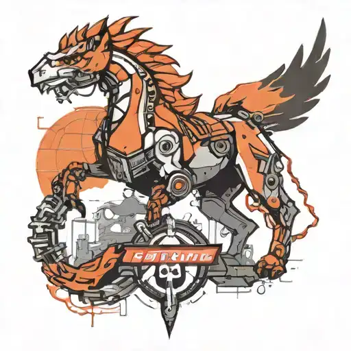 A tattoo combining elements from Horizon Zero Dawn, Cyberpunk 2077, and God of War Ragnarok in a futuristic space setting tattoo design idea