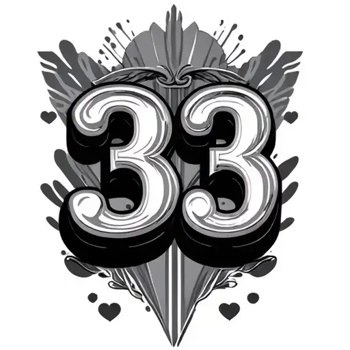 number 33 with art deco shapes in background based on the video game Clair Obscur tattoo design idea