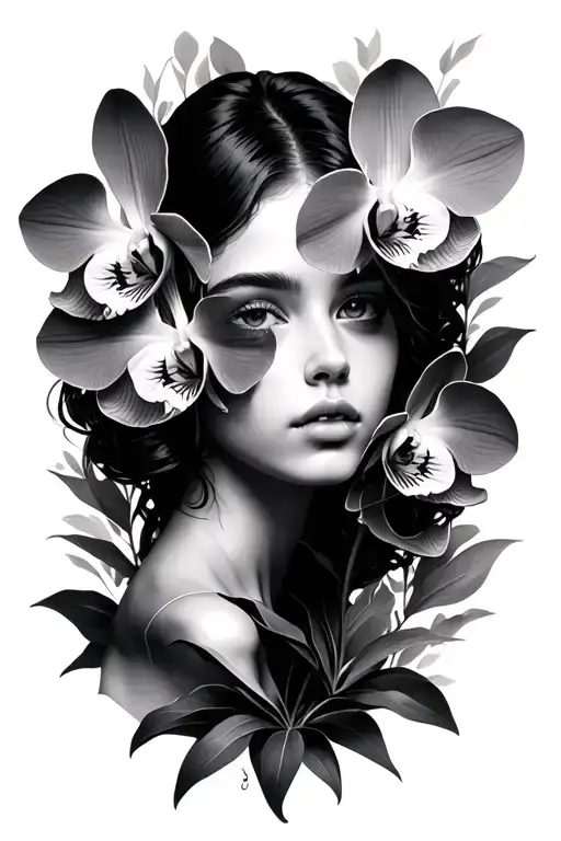 mariol with orchids tattoo design idea