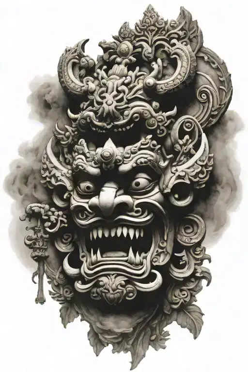 Bali Gate of Heaven and Barong Mask tattoo design idea