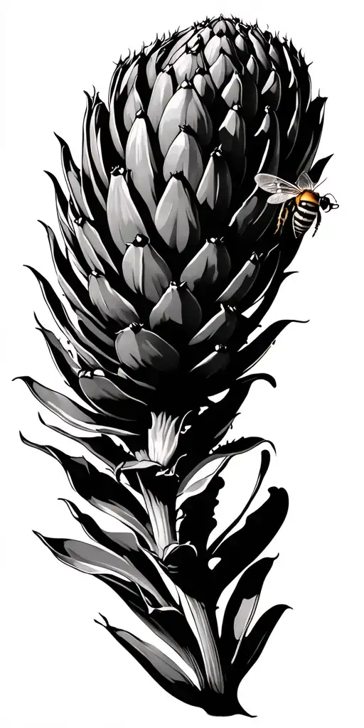 agave plant and bee tattoo design idea