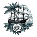 Hawaiian with a day of the dead female roses and a ship tattoo design idea