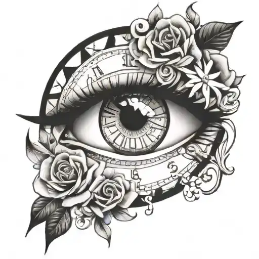 girl eye time clock tattoo design idea