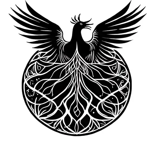 phoenix and tree of life goes tattoo design idea