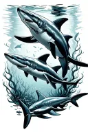 underwater scene featuring sharks swimming tattoo design idea