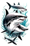 underwater scene featuring sharks swimming tattoo design idea