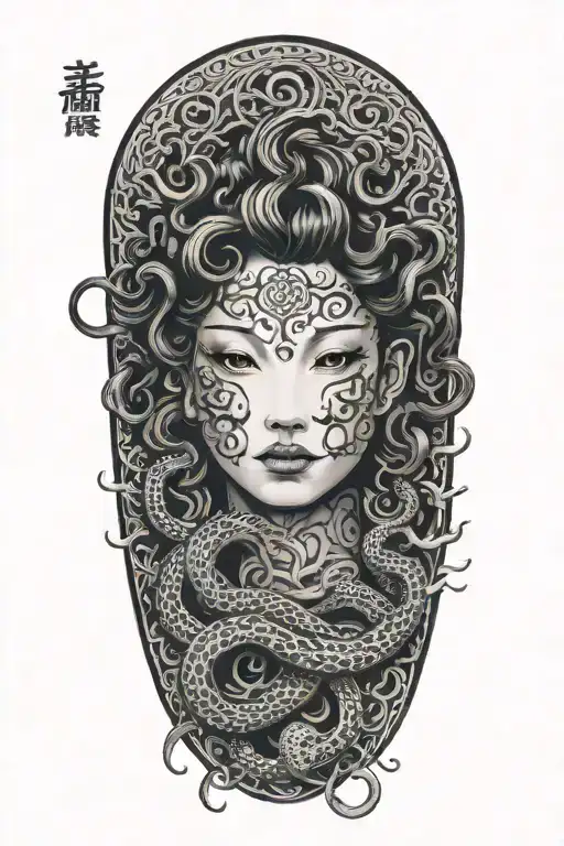 Medusa head intertwined around arm sleeve tattoo design idea
