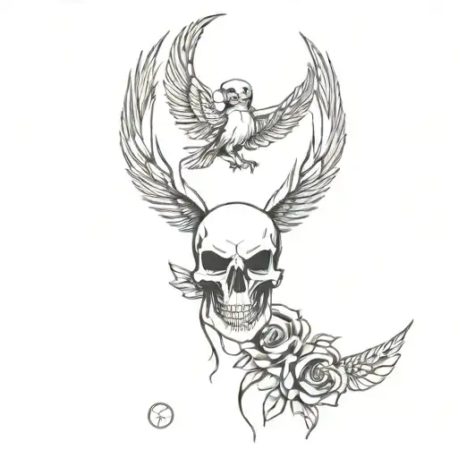 skulls and roses in phoenix rising Phoenix bird tattoo design idea