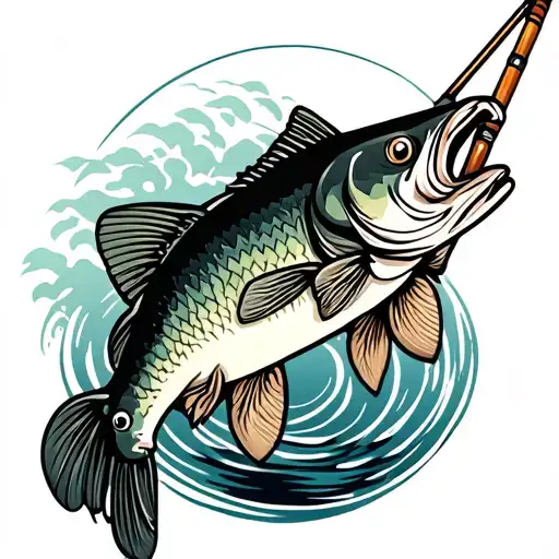 chinook with fly fishing rod tattoo design idea