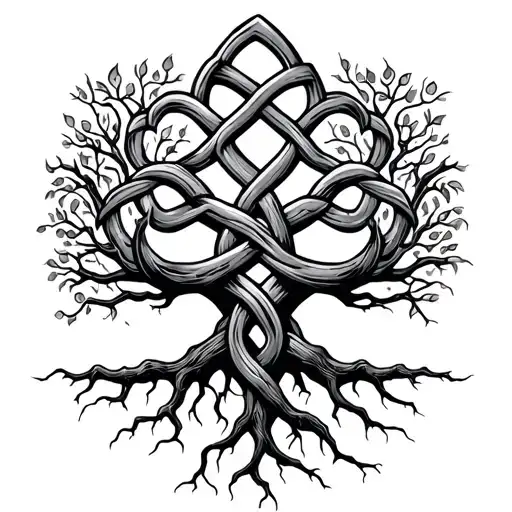 celtic father's knot tree roots growing away from knot tattoo design idea