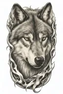 wolf fire flames left arm tattoo design idea