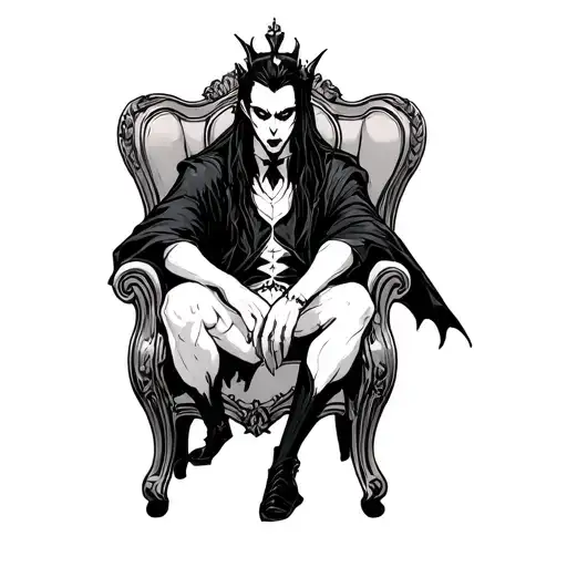 ebony vampire king sitting alone tattoo design idea