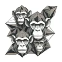 THREE WISE MONKEY HEADS, SEE NO EVIL, SPEAK NO EVIL, HEAR NO EVIL tattoo design idea