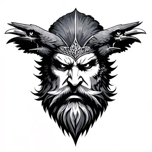 odin face with ravens tattoo design idea