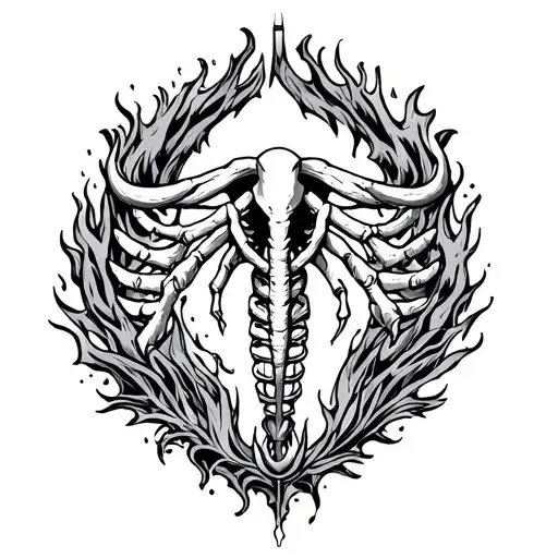 cancer sign, atlantis, ruins, fire, black and white tattoo design idea