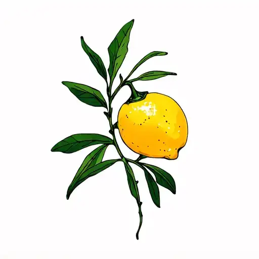 olive branch with attached lemon and Espelette pepper tattoo design idea