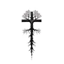 a cross tree with roots add shading tattoo design idea
