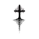 a cross tree with roots add shading tattoo design idea