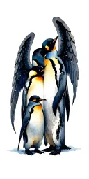 angels watching over a baby, penguins family, universe tattoo design idea