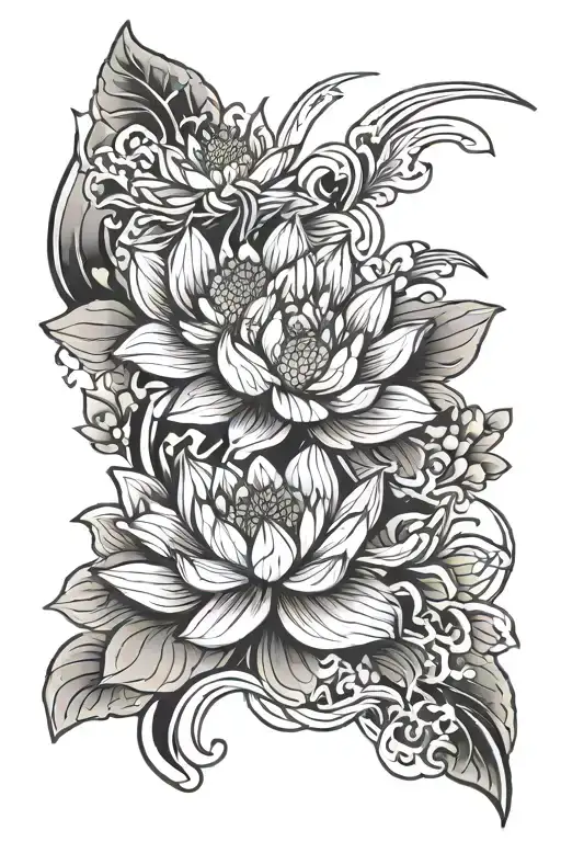 japanese samurai lotus flower tattoo design idea