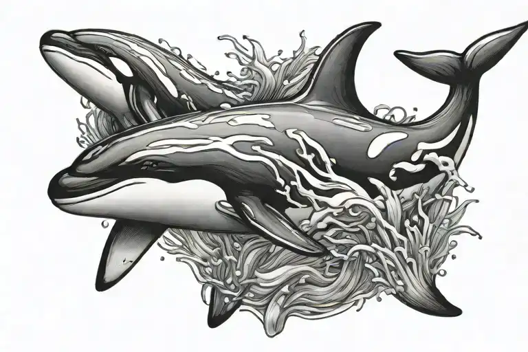 killer whale swimming together tattoo design idea