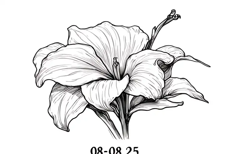peace lily with the date 08-08-25 underneath it tattoo design idea