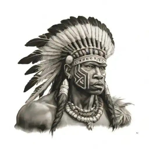 African Warrior With Native American headress tattoo design idea