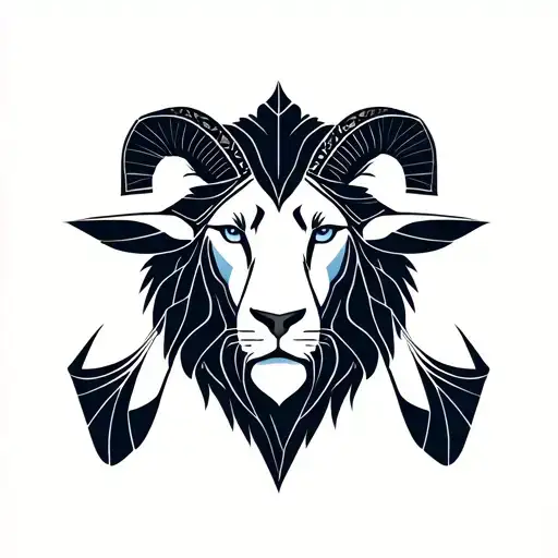 a minimal line art tattoo of a lion head and a goat head combined tattoo design idea