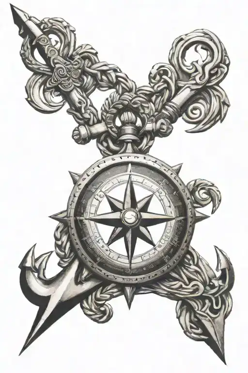 compass and anchor tattoo design idea