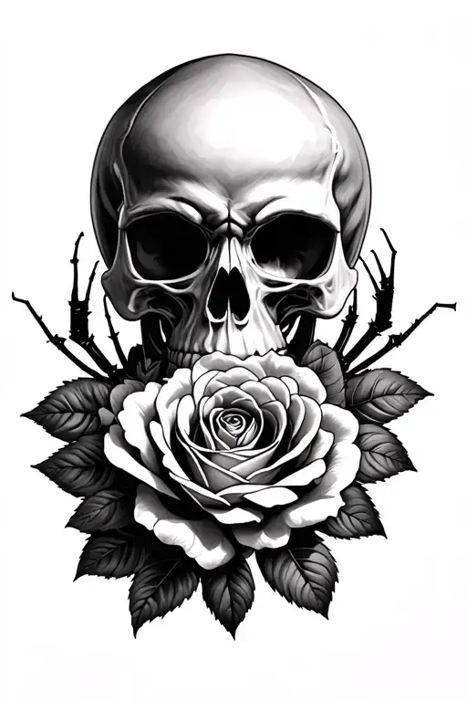 spider skull and roses blooming tattoo design idea