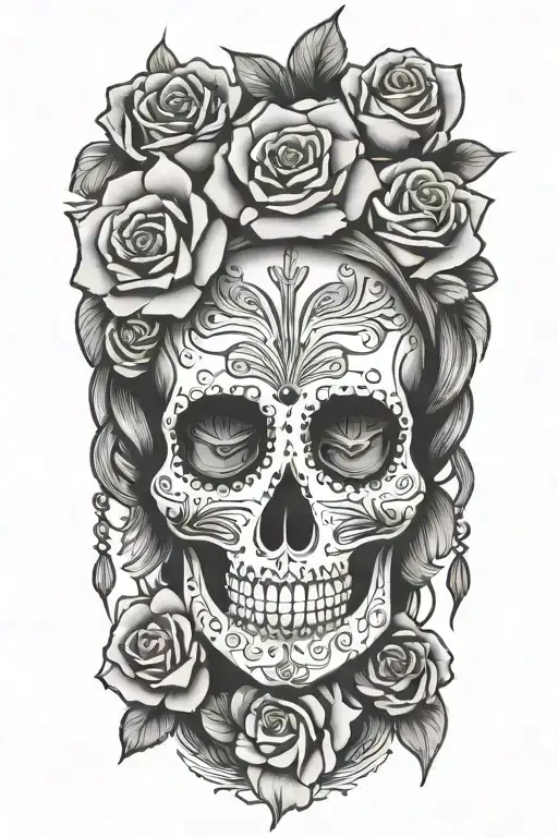 women mexican skull with roses tattoo design idea