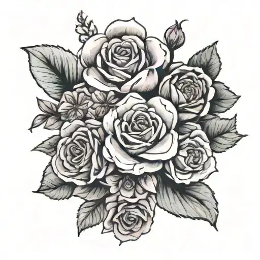 birth flower bouquet january april august december tattoo design idea
