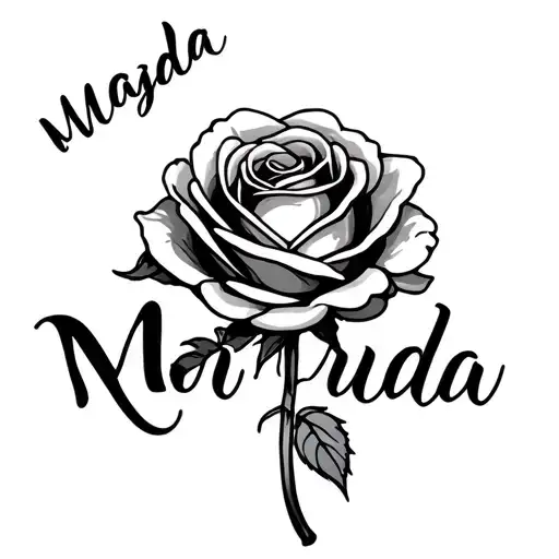 a rose but the stem is the name magda in cursive tattoo design idea