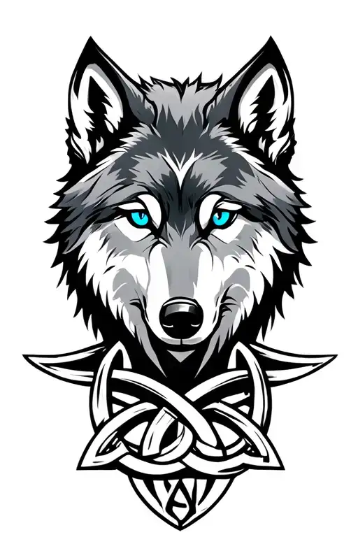 wolf with blue eyes on armor tattoo design featuring Celtic trinity knot  tattoo design idea
