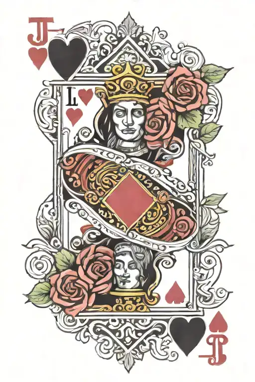 Jack of hearts playing card  with 1 rose and 11 thorns embedded tattoo design idea