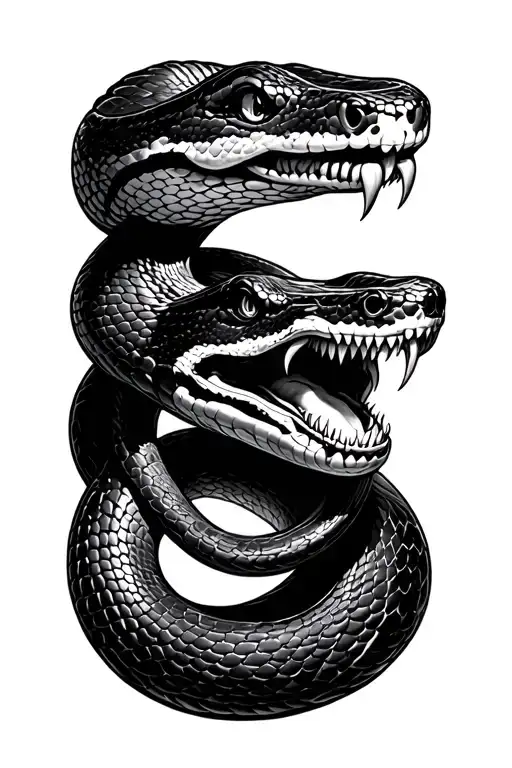 black thin snake coiled python grins his teeth tattoo design idea