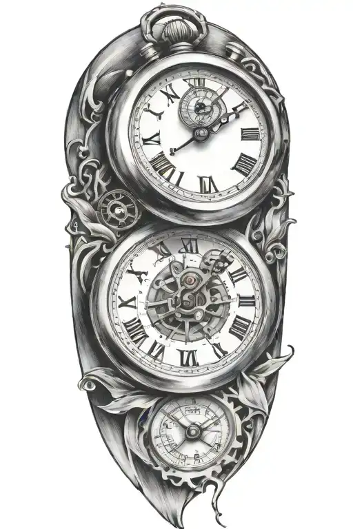 stopwatch surrounded tattoo design idea