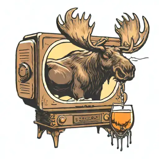 moose in a microwave with one antler that is a wineglass  tattoo design idea