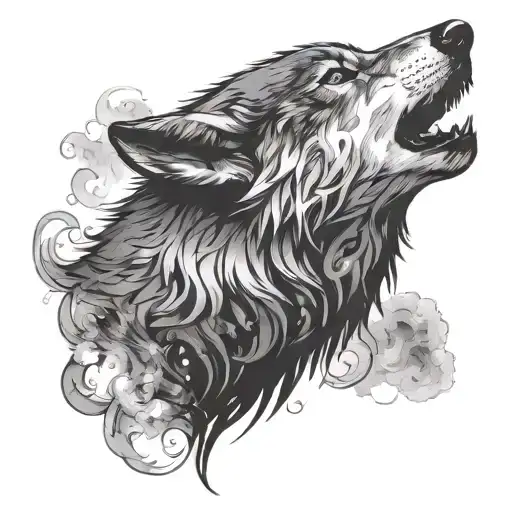 wolf silhouette smoke tattoo design idea