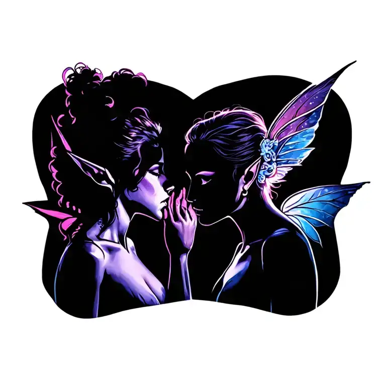 male elf and female pixie kissing each other tattoo design idea