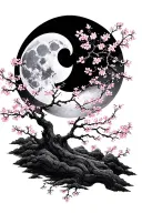 moon w cherry blossom tree surrounded tattoo design idea