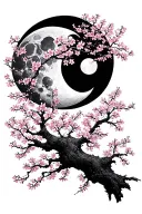 moon w cherry blossom tree surrounded tattoo design idea