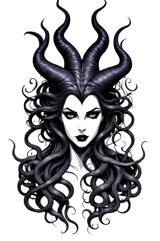 maleficent and Medusa combined tattoo design idea