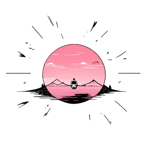 pink skies, skull, outdoors, minimalist tattoo design idea