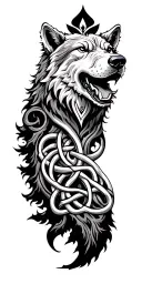 celtic pattern incorporating a tree of lif, a celtic bear, a celtic wolf full tattoo design idea