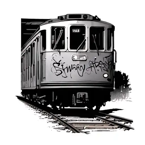 A train outside of the tunnels with the writings and slogans of graffiti as in Sibway tattoo design idea